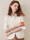 COMOBOCA White 100% Wool Elegant Sleeveless Button-Up Vest