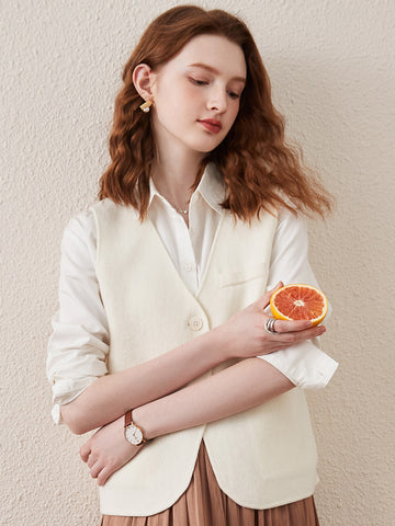 COMOBOCA White 100% Wool Elegant Sleeveless Button-Up Vest