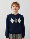 COMOBOCA 100% Wool Kids' Argyle Pattern Round Neck Sweater
