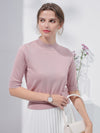 COMOBOCA Light Pink Women's Short Sleeve Mock Neck Knit Sweater