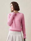 COMOBOCA Pink 100% Cashmere Women's Classic Cable Knit Sweater