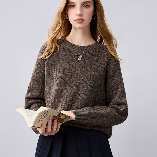 COMOBOCA 100% Cashmere Women's Openwork Knit Round Neck Sweater