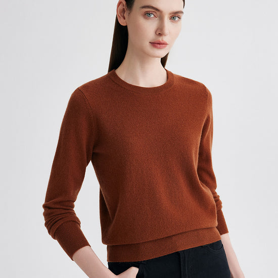 COMOBOCA Brown 100% Cashmere Women's Round Neck Sweater
