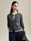 COMOBOCA 100% Cashmere Women's Contrast-Trim Pocket Cardigan