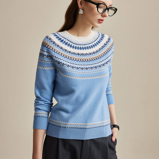 COMOBOCA 100% Wool Women's Fair Isle Sweater