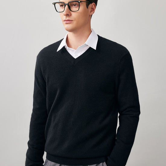 COMOBOCA 100% Cashmere Men's V-Neck Sweater