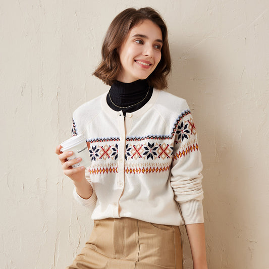 COMOBOCA 100% Cashmere Cozy Nordic Inspired Cardigan