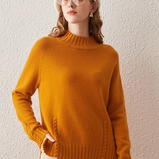COMOBOCA ORANGE 100% Cashmere Women's Mock Neck Knit Sweater
