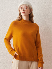 COMOBOCA ORANGE 100% Cashmere Women's Mock Neck Knit Sweater