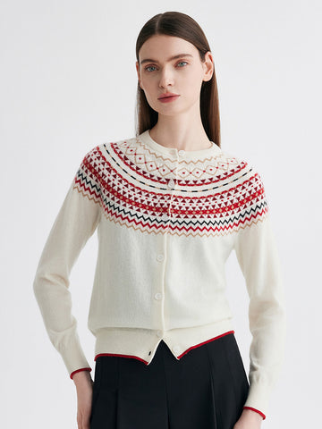 COMOBOCA Cloudy 100% Cashmere Women's Fair Isle Button Front Cardigan