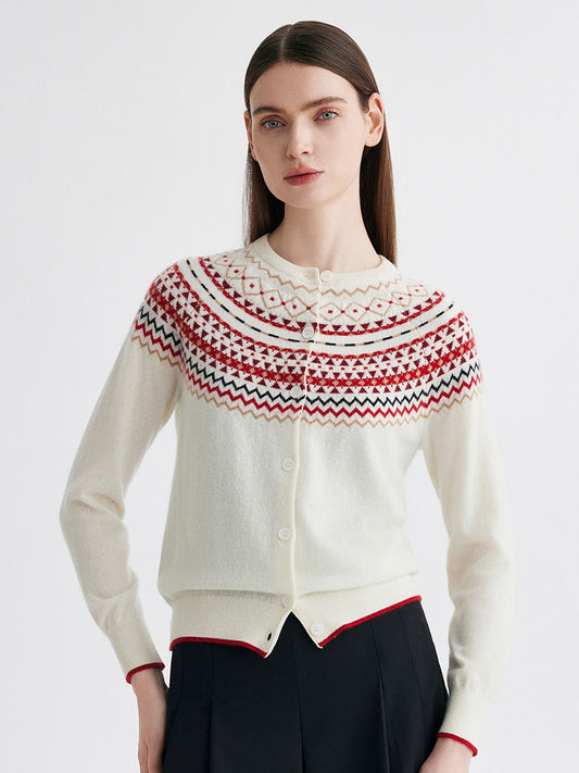 COMOBOCA Cloudy 100% Cashmere Women's Fair Isle Button Front Cardigan