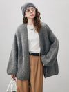 COMOBOCA Women's Mohair Fluffy Open Front Cardigan