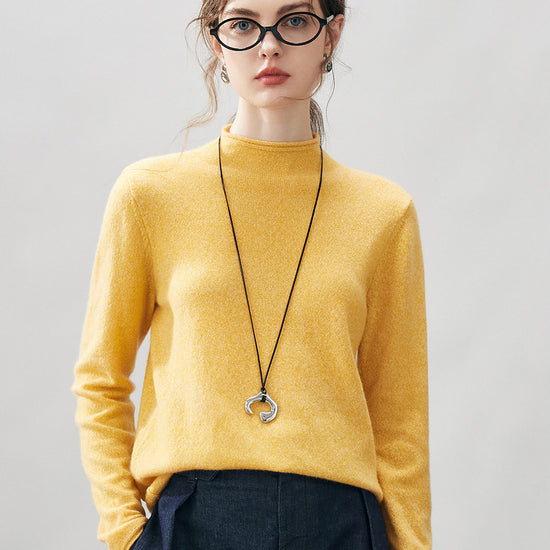 COMOBOCA YELLOW 100% Cashmere Women's Round Neck Knit sweater