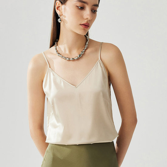 COMOBOCA Women's Silk Adjustable Straps V-Neck Camisole