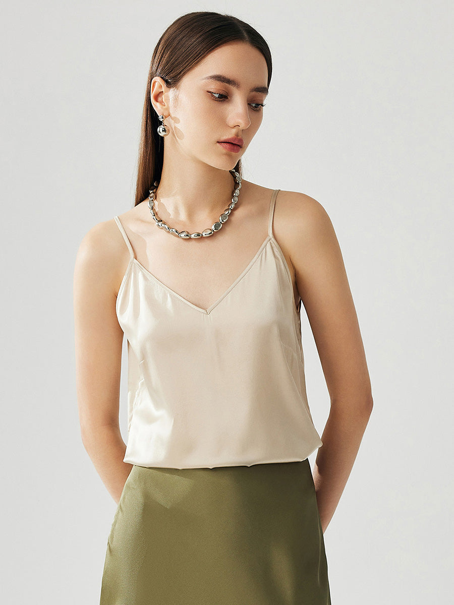COMOBOCA Women's Silk Adjustable Straps V-Neck Camisole