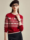 COMOBOCA 100% Cashmere Women's Nordic Reindeer Knit Sweater