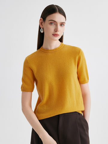 COMOBOCA Orange 100% Cashmere Women's Round Neck T-Shirt