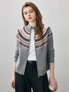 COMOBOCA Gray 100% Wool Women's Fair Isle Zip Up Cable Knit Cardigan