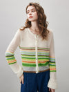 COMOBOCA Women's Rainbow Striped Button Down Cardigan