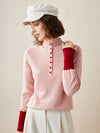 COMOBOCA Pink 100% Cashmere Women's Button Down Contrast Cuff Knit Sweater