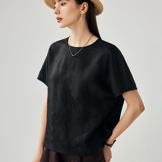 COMOBOCA Women's Dual Color T-Shirt with Textured Floral