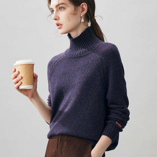 COMOBOCA 100% Cashmere Women's Ribbed Turtleneck Sweater