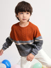 COMOBOCA BRICK RED 100% Wool Kids' Round Neck Striped Sweater