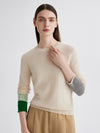 COMOBOCA 100% Cashmere Women's Color-Blocked Sleeve Knit Sweater