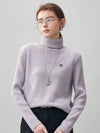 COMOBOCA Purple Gray 100% Cashmere Women's Turtleneck Knit Sweater