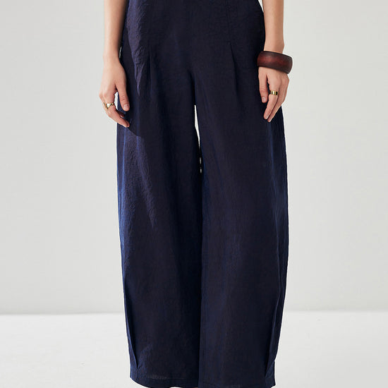 COMOBOCA Navy Blue 100% Mulberry Silk Women's Reversible High Waist Pants
