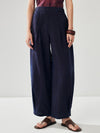 COMOBOCA Navy Blue 100% Mulberry Silk Women's Reversible High Waist Pants