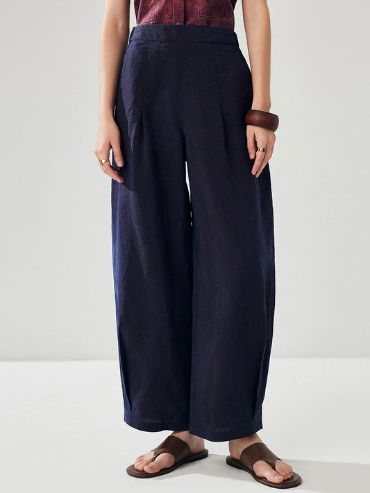 COMOBOCA Navy Blue 100% Mulberry Silk Women's Reversible High Waist Pants