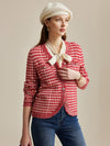 COMOBOCA Red 100% Wool Women's Houndstooth Cardigan