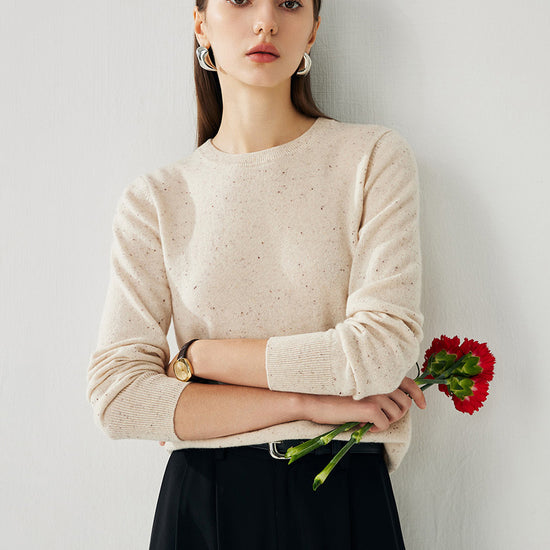 COMOBOCA Beige 100% Cashmere Women's Round Neck Sweater