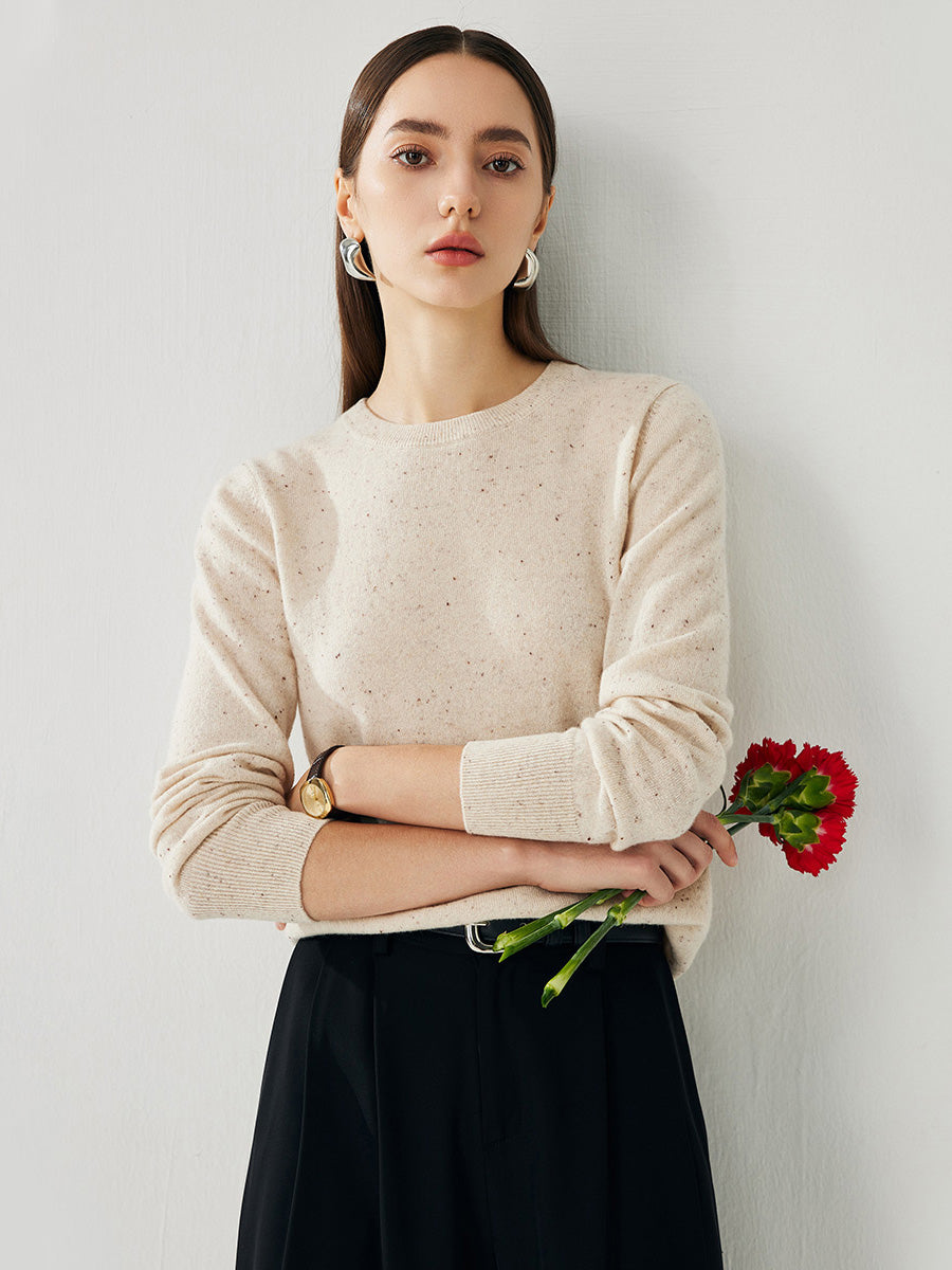 COMOBOCA Beige 100% Cashmere Women's Round Neck Sweater