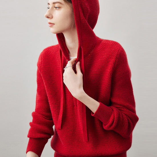 COMOBOCA 100% Cashmere Women's Half Zip Hoodie