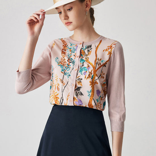 COMOBOCA Light Pink Women's Floral Patterned Button-Down Cardigan