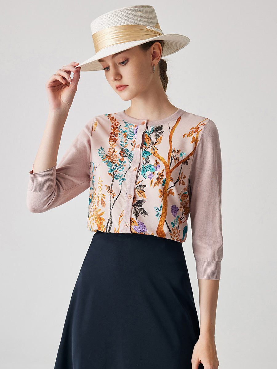 COMOBOCA Light Pink Women's Floral Patterned Button-Down Cardigan