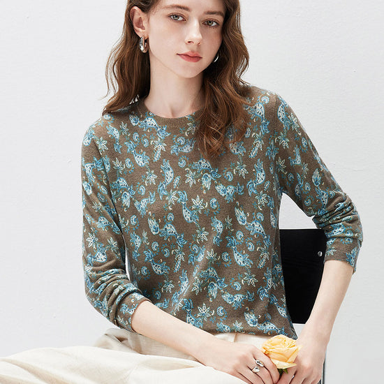 COMOBOCA Women's Paisley Floral Print Knit Sweater