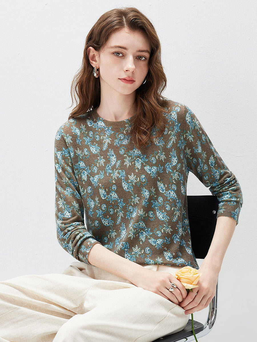 COMOBOCA Women's Paisley Floral Print Knit Sweater