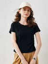 COMOBOCA Black Women's Round Neck Knit T-Shirt