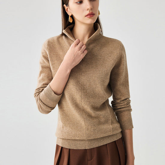 COMOBOCA 100% Cashmere Women's Half-Zip Mock Neck Pullover Sweater