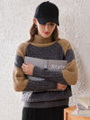 COMOBOCA 100% Cashmere Women's Cable Knit Color Block Sweater