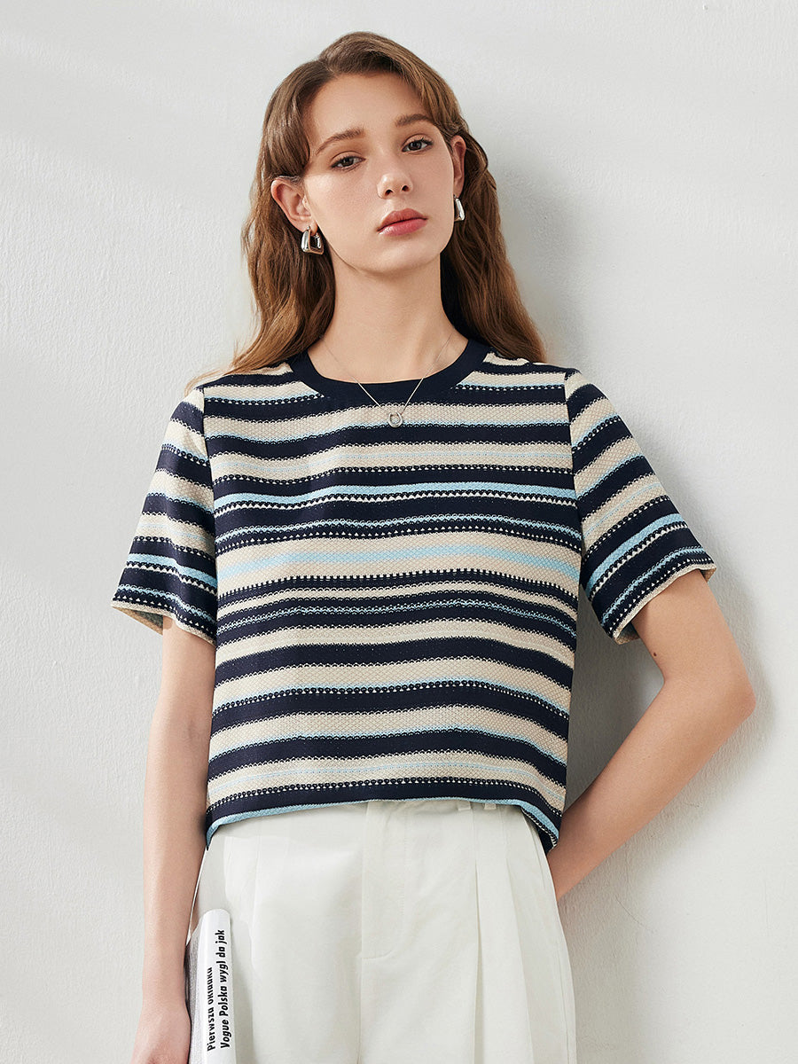 Women's Striped Woven Ribbed T-Shirt – COMOBOCA