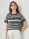COMOBOCA Women's Striped Woven Ribbed T-Shirt