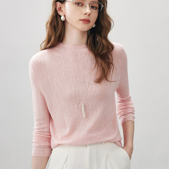 COMOBOCA Light Pink Women's Round Neck Knit Sweater