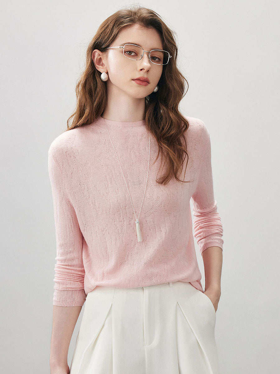 COMOBOCA Light Pink Women's Round Neck Knit Sweater
