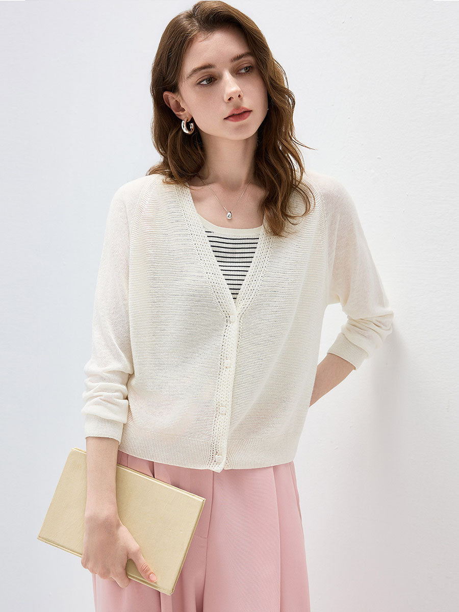 COMOBOCA Women's Ribbed V-Neck Button Cardigan