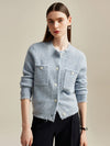 COMOBOCA Light Blue 100% Cashmere Women's Knit Cardigan with Front Pockets