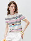 COMOBOCA Women's Farm Scene Striped Knit T-Shirt